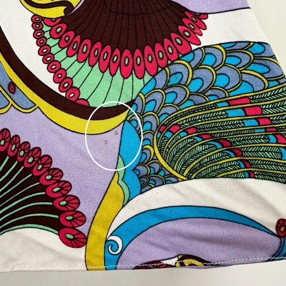 Sky Peacock Print Leather Braided Belt Silk Top - Picture 8 of 9